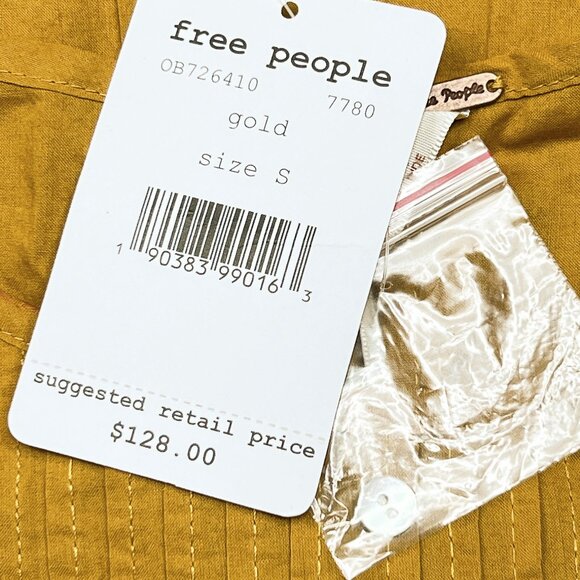 Free People Pavlo Embroidered Floral Ruffled Babydoll Tunic Goldenrod Sz S - NWT - Picture 9 of 11